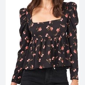 1.State Long Sleeve Square Neck Empire Top With Puffy Sleeves NWOT